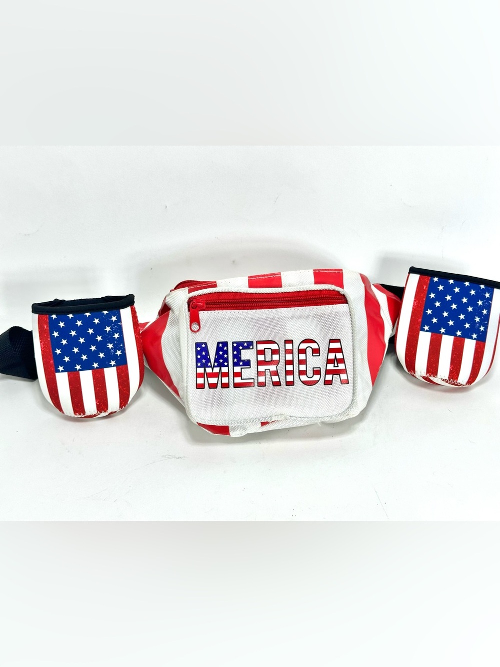Merica USA Flag Beverage Holster Fanny Pack Belt NWOT